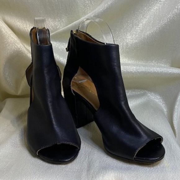 💖Report Signature Bryanna Black Leather Open Toe Ankle Boots, Size 6 / S21 - Picture 4 of 6